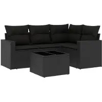 Syfax Salon de jardin 5 pcs avec coussins noir résine tressée