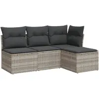 vidaXL Ensemble de salon de jardin 4 pièces avec coussins gris clair Poly rotin