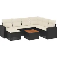 Syfax Salon de jardin 8 pcs avec coussins noir résine tressée