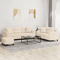 vidaXL ensemble de canapé 3 pièces avec coussin Beige Tissu microfibre