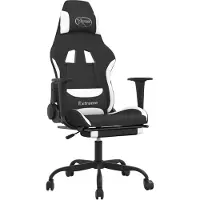 Syfax Chaise de jeu de massage avec repose-pied Noir et blanc Tissu