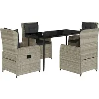Syfax Ensemble à manger de jardin et coussins 5 pcs gris clair rotin