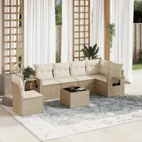Prolenta Maison Exclusive - Salon de jardin avec coussins 7 pcs beige résine tressée