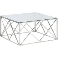 Syfax Table basse argenté acier inoxydable et verre trempé