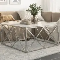 Prolenta Maison Exclusive - Table basse en acier inoxydable argenté et verre trempé