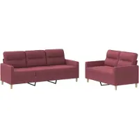 Syfax Ensemble de canapés 2 pcs avec coussins Rouge bordeaux Tissu