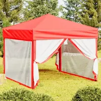Prolenta Tente de réception pliable avec parois latérales, rouge, dimensions 3x3 mètres