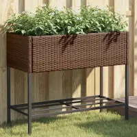 Prolenta Maison Exclusive - 2 jardinières surélevées avec tablette, marron, 90 x 40 x 75 cm, rotin synthétique