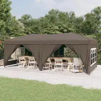 Prolenta Tente de réception pliante avec parois latérales, couleur taupe, dimensions 3x6 mètres
