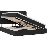 Syfax Lit avec rangement et matelas Noir 160 x 200 cm Velours