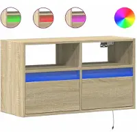 Syfax Meuble TV mural avec lumières LED chêne sonoma 80x31x45 cm