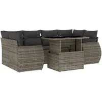 Syfax Salon de jardin avec coussins 7 pcs gris résine tressée