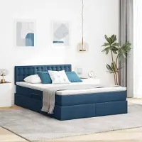 Prolenta Lit coffre exclusif avec matelas, bleu, 140 x 200 cm, revêtement en velours