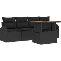 Syfax Ensemble de canapé de jardin 5 pcs Noir Poly rotin