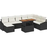 Syfax Ensemble de canapé de jardin 9 pcs Noir Poly rotin