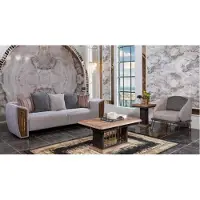 AEA Graue Robuste Sofagarnitur Polster Dreisitzer Textil Sessel Couchgarnitur