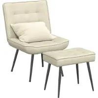 Syfax Chaise de relaxation avec tabouret crème velours