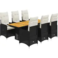 Syfax Ensemble de bistro de jardin 7 pcs coussins noir poly rotin