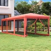 Prolenta Maison Exclusive - Chapiteau de réception avec 8 parois latérales en filet, rouge, 3 x 9 m, HDPE
