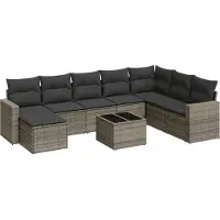 Sonstiges Salon de jardin 9 pcs avec coussins gris résine tressée