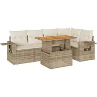 Syfax Salon de jardin modulaire 6 pièces, résine tressée beige, table relevable, rangements intégrés avec sacs étanches, coussins déhoussables blanc crème