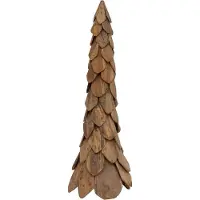 Syfax Sapin de Noël avec support Marron 111 cm Bois de teck solide