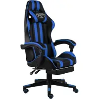 The Living Store Chaise de jeu avec repose-pieds Noir et bleu Similicuir