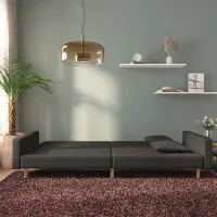 Prolenta Canapé convertible 2 places avec 2 coussins, tissu noir