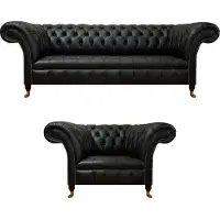 AEA Luxus Schwarz Komplett Sofa Couch Dreisitze Leder Sofagarnitur Sessel