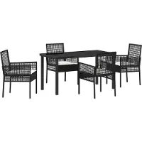 vidaXL Salon de jardin avec coussins 5 pcs noir Poly-Rattan