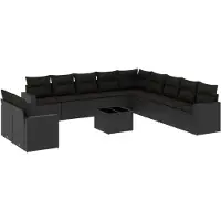 Syfax Salon de jardin 12 pcs avec coussins noir résine tressée