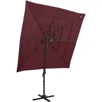 Syfax Parasol de jardin à 4 niveaux mât en aluminium rouge bordeaux