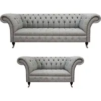 AEA Komplett Sofagarnitur Chesterfield Grau 2tlg Luxus 2x Sofas Wohnzimmer