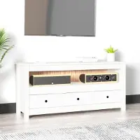 Prolenta Meuble TV exclusif - Blanc - 114 x 35 x 52 cm - Bois massif (pin)