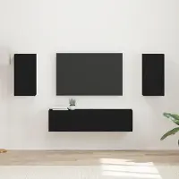 Prolenta Meuble TV exclusif - Ensemble de 4 pièces, noir, en panneaux de particules