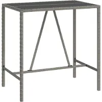 Syfax Table de bar et dessus en verre gris 110x70x110 cm poly rotin