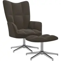 Syfax Chaise de relaxation avec tabouret Gris foncé Velours
