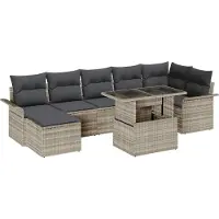 Syfax Ensemble de canapé de jardin 8 pcs Gris clair Poly rotin