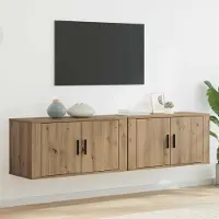 Prolenta Ensemble de meubles exclusifs : meuble TV mural et étagère, 2 pièces, en bois stratifié imitation chêne artisanal