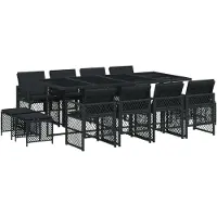 Syfax Ensemble à manger de jardin 13 pcs coussins noir résine tressée