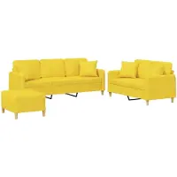 vidaXL Ensemble de canapés 3 pièces avec coussins Tissu jaune clair