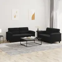 Prolenta Maison Exclusive - Ensemble canapé 2 pièces avec coussins, tissu microfibre noir