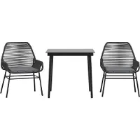 Syfax Ensemble à manger de jardin et coussins 3 pcs noir rotin verre