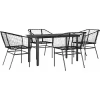 Syfax Ensemble à manger de jardin 5 pcs noir résine tressée verre
