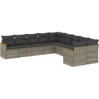 vidaXL Ensemble de salon de jardin 10 pièces avec coussins Gris Poly Rattan