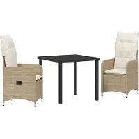 Syfax Ensemble de salle à manger pour jardin 3 pcs Beige polyrotin