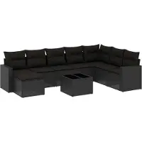 Syfax Salon de jardin 9 pcs avec coussins noir résine tressée