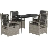Syfax Ensemble à manger de jardin et coussins 5 pcs gris clair rotin