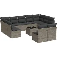 vidaXL Ensemble de salon de jardin 12 pièces avec coussins Gris Poly rotin