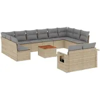 Sonstiges Salon de jardin avec coussins 13 pcs beige résine tressée